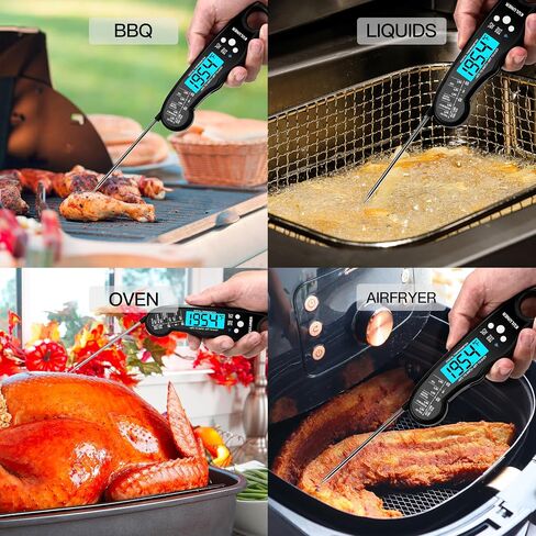 TP-01 Waterproof Digital Instant Read Meat Thermometer with 4.6 Folding Probe Backlight Calibration Function for Cooking Food Candy, BBQ Grill, Liquids,Beef(Black) in Saudi Arabia