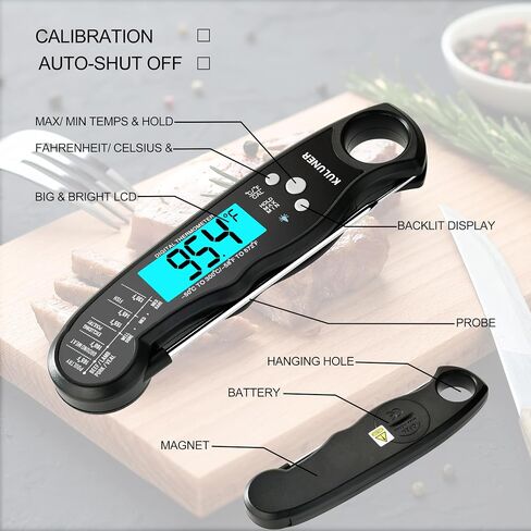 TP-01 Waterproof Digital Instant Read Meat Thermometer with 4.6 Folding Probe Backlight Calibration Function for Cooking Food Candy, BBQ Grill, Liquids,Beef(Black) in Saudi Arabia