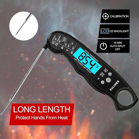 TP-01 Waterproof Digital Instant Read Meat Thermometer with 4.6 Folding Probe Backlight Calibration Function for Cooking Food Candy, BBQ Grill, Liquids,Beef(Black) in Saudi Arabia
