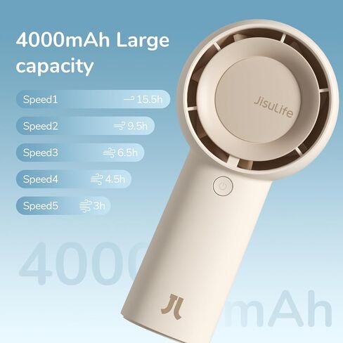 JISULIFE Handheld Portable Turbo Fan [16H Max Cooling Time], 4000mAh USB Rechargeable Personal Battery Operated Mini Small Pocket Fan with 5 Speeds for Travel/Outdoor/Vacation/Concerts - Brown in Saudi Arabia