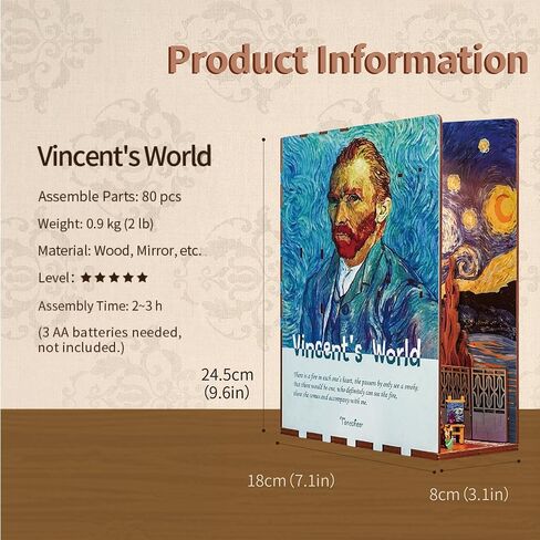 Tonecheer DIY Book Nook Kit for Adults,3D Wooden Puzzle Bookend Bookshelf Insert Library Decor, Booknook Miniature House Kit with Body Motion Sensor LED Light（Interstellar） in Kuwait