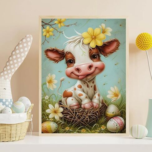 ijbnhd Highland Cow Diamond Art Kits for Adult, Cute Cow Diamond Painting for Adults Full Drill Round Flowers Gem Art Painting for Crafts Home Wall Decor Gift 12x12inch in Saudi Arabia