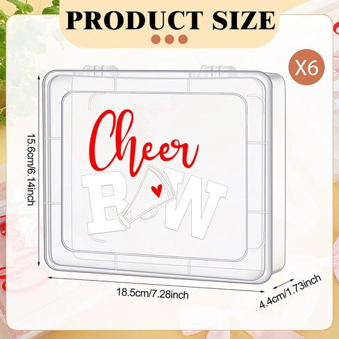 Honeydak 6 Pcs Extra Large Cheer Bow Plastic Box Cheer Team Gifts Bulk Bobby Pin Case Plastic Containers for Team Cheerleader Dance Ballet Hair Accessories Storage Organizer Cheerleading Travel in Saudi Arabia