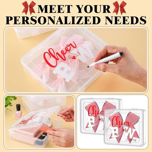 Honeydak 6 Pcs Extra Large Cheer Bow Plastic Box Cheer Team Gifts Bulk Bobby Pin Case Plastic Containers for Team Cheerleader Dance Ballet Hair Accessories Storage Organizer Cheerleading Travel in Saudi Arabia