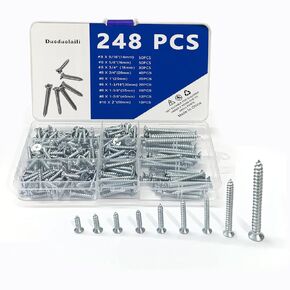 Duoduolaili Wood Screws Assortment Set, 248 pcs, Self Tapping Screws, Phillips Tips, Wood Screws, Screws, Assorted Screws, Screws Set, Flat Head Screws, Screw Set Assortment (Pack of 248)