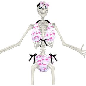 3 Pcs 12ft Skeleton Accessories Bikini Skeleton Bandana Spaghetti Strap Top Thong Swimsuit Bathing Suit Costume Set Giant Sized Skeleton Clothing for Summer Garden Outdoor Decor (Patriotic)