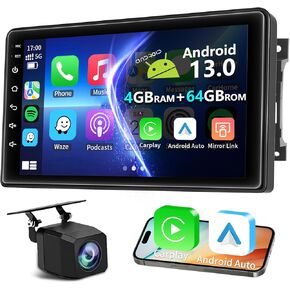 10.1 Inch Android 13 GPS Car Stereo Upgrade 4GB+64GB for Jeep Wrangler JK 2007-2018 Dodge Ram 1500 2500 2009 2010 2011 2012 Grand Cherokee with Wireless CarPlay Android Auto Bluetooth 5GWiFi SWC FM