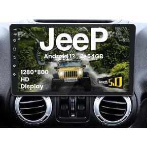 Car Radio Stereo for Jeep Wrangler JK 2007-2017: Upgrade 10.1 Inch 1280 * 800 HD Touch Screen Replacement with CarPlay Android Auto 5GWIFI Bluetooth 5.0 GPS (2G+64G)