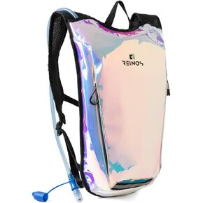 Hydration Backpack Pack with 2L Water Bladder Rave Essentials Lightweight Bag for Hiking, Running Vest, Music Festival for Men Women (Flash)