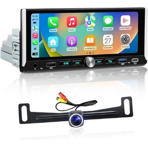 6.9-Inch Single Din Touchscreen Car Stereo - Android 2GB+64GB Type-C&USB Single Din Wired/Wireless Carplay Android Auto,1080P HD GPS Navigation Handsfree Calling WiFi, Mirror Link/SWC/FM/BT/Knob
