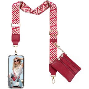 TiMOVO Clip and Go Phone Strap Crossbody with Leather Wallet, Adjustable Anti-Theft Phone Lanyard with Zippered Pouch, Universal Cell Phone Neck Lanyard for All Phone Cases, Checkered Black & White