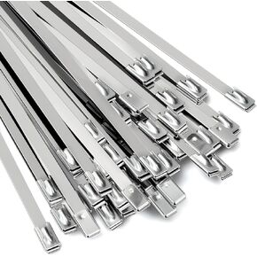 198LB Tensile Strength Heavy Duty Metal Zip Ties,Multi-Purpose Self-Locking Stainless Steel Cable Ties for Exhaust Wrap, Chain Link Fence Parts, Poultry Fence Outdoor fixed.11.8 Inch, 50 Pack