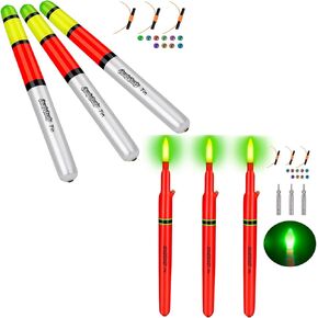QualyQualy Lighted Fishing Floats, Weighted Floats Catfish Pole Floats LED Lighted Bright Bobber Wood Pole Fishing Float for Big Bait 7IN 10IN 12IN