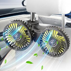 USB Powered Car Rear Seat Headrest Fan Vehicle Cooling Fans for Backseat- Dual Head, 360 Rotatable, 3 Speeds, Powerful Air Circulation for Sedan, SUV, RV, Truck, Van, Golf Vehicles and Boat