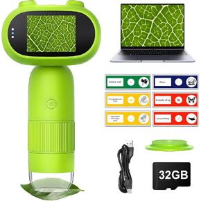 المجهر المحمول باليد ، 32 جيجابايت جيب 1000X المجاهر الرقمية الصغيرة ، 2 "شاشة LPS 6 شرائح 8 LEDS