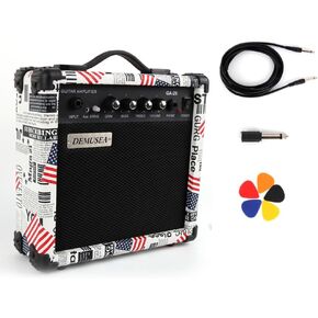 20W Pro Watt Electric Guitar Amplifier Amp Practice Small Portable Travel Mini with Headphone Jack Aux Distortion Gain Treble Bass Volume Jack With 3 Meters Cable Audio Adapter Guitar Picks