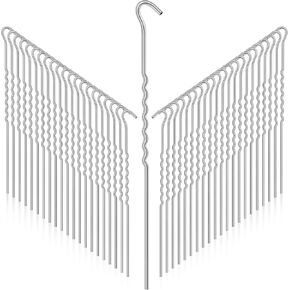 Cindeer 60 Pcs Kinked Metal Tent Stakes 12 Inch Metal Garden Edging Fence Hooks Pegs Dog Dig Proof Yard Spikes Heavy Duty Galvanized Ground Stakes Spikes Long Tent Pegs for Outdoor Canopy Tarp