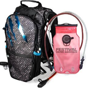 RAVERUNNER® Dino Festival Water Backpack - Dual Chamber Hydration - 3L Insulated Water Backpack for Raves, Festivals, Hiking, Running - Festival Hydration Pack for Hydration Backpack Rave