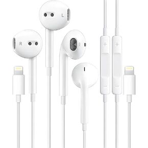 2 Packs Wired Headphones for iPhone Earbuds with Built-in Microphone & Volume Control HiFi Stereo Nosie Reduction Earphones Compatible with iPhone 14/13/12/11/XR/XS/X/8/7/SE Support All iOS System