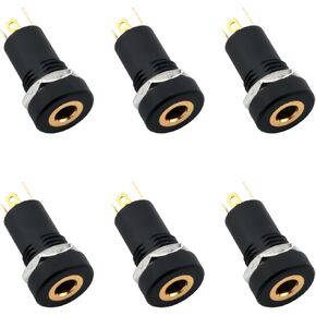 6PCS 4 Pole Audio Socket Connector 3.5mm Headphone Socket Stereo with Threaded Audio Socket Panel Mount Jack Connector for Cell Phones Players Amplifiers Black