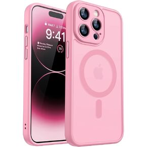 CANSHN Magnetic for iPhone 14 Case, Upgraded [Full Camera Protection] [Compatible with Magsafe] [Translucent Matte] Shockproof Protective Phone Case for iPhone 14 6.1" - Hot Pink