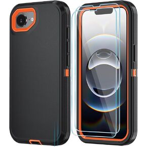 Phone Case for iPhone 16e Case with HD Screen Protector, Heavy Duty Shockproof & DustProof & Dropproof 3-Layer Cover Phone Case for iPhone 16e,WineRedPink