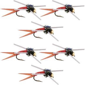 The Fly Fishing Place Tungsten Bead Head Rubber Legs Red Copper John Nymph Fly Fishing Flies - Set of 6 Flies Hook Size 12