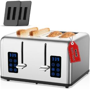 Toaster 4 Slice, 4 Slice Toaster with Extra-Wide Slots, Dual Independent Toasting Panels, Lift Lever, Cancel/Defrost/Reheat/Bagel Functions, Removable Tray, 6 Toast Levels, 1650W