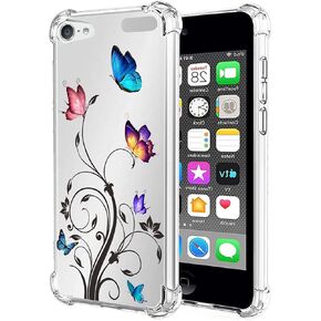 Clear Case Compatible with iPod Touch 7 / iPod Touch 6 / iPod Touch 5 Case for Girls Women, Cute Soft TPU Shockproof Protective Phone Case Cover for Apple iPod Touch 5/6/7th (Butterfly)