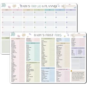 2 Pcs Baby First Foods Checklist Magnetic & Weekly Meal Planner, Baby First Foods Tracker Fridge Magnet & Daily Food Log, 12"x8" Dry Erase Baby Foods Chart, 101 Foods Before 1 Checklist Magnet