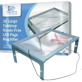 MagniPros 3X Large Full Page Magnifier with 12 LED Lights, Foldable Flip-Out Legs, Dual Power Supply Modes- Ideal for Hands Free Reading, Low Vision, Seniors with Aging Eyes