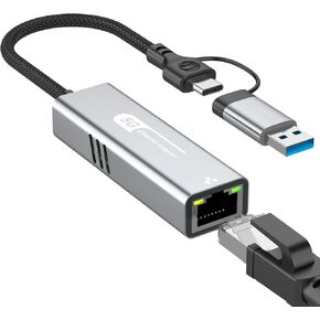 USB C to Ethernet Adapter 5 Gbps,[Apple MFi Certified]2-in-1 USB A 3.0 to RJ45 Adapter Type C Network Converter for Windows 10/11,for Mac OS,for iPhone 16 15 Pro Max iPad Macbook Pixel Samsung Galaxy