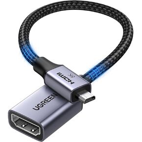UGREEN Micro HDMI to HDMI Adapter, 10K 8K@60Hz/4K@240Hz Micro HDMI Male Female Bidirectional Cable 2.1 HDR 3D Dolby VRR 48Gbps, Compatible with Raspberry Pi 5/Pi 4/Camera/Portable Monitor, 0.8FT