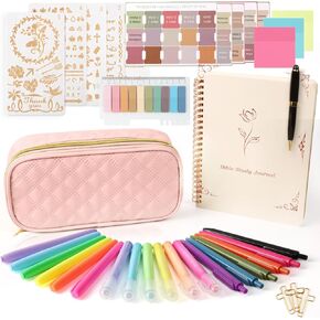 Bible Journaling Kit with Big Capacity Pencil Case, 50pcs Bible Journaling Supplies, Bible Tabs, Bible Highlighters and Pens No Bleed，Journaling Supplies for Bible Gifts (Light Pink)