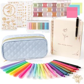 طقم اليومية للكتاب المقدس مع علبة قلم رصاص كبيرة السعة ، و 50pcs لوازم اليومية للكتاب المقدس ، وعلامات الكتاب المقدس ، وأعطال الكتاب المقدس والأقلام لا تنزف ， لوازم اليومية لهدايا الكتاب المقدس (الوردي الفاتح) in Kuwait