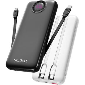 Power Bank,10000mAh 22.5W Max Portable Charger Built in Cables，4 Outputs 2 Inputs External Phone Powerbank,5V/3A Fast Charging Travel Charger for iPhone Android iPad,(Pearl Black)