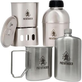The Pathfinder School Canteen Cooking Set & Stainless Steel Nesting Cup with M34 Scout Canteen – Bushcraft Survival Gear, Camping Essentials, Hiking Water Bottle, Backpacking & Outdoor Cooking Kit