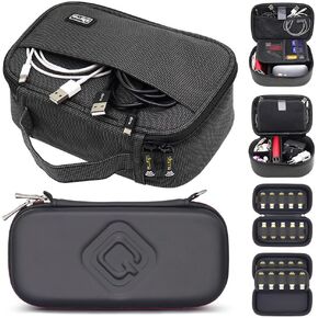 sisma Travel Cords Organizer Universal Small Electronic Accessories Carrying Bag Special Edition + QUENZROC USB Flash Drive Case Black