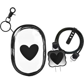 Cute Charging Cable Storage Case Set Cable Protector for Apple Charger with Clear Travel Cable Carrying Bag, Portable Storage Bag Cord Organizer for iPhone (Pink Love Heart)