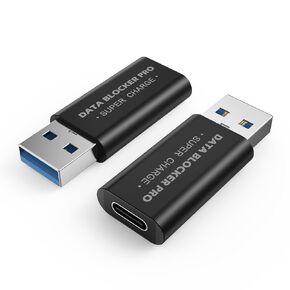MMOBIEL USB Data Blocker 2-Pack USB-C to A & A to C Charge-Only Adapters – Anti Juice Jacking, Safe Travel Charging, No Data Transfer – Blocking Defender – Black