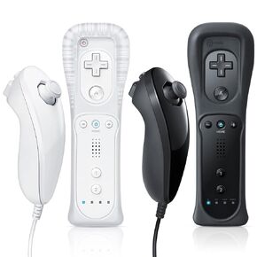 Fasigo Wii Remote مع Nunchuck ، وحدة تحكم Wii مع Nunchuck ، متوافق مع Nintendo Wii/Wii U ، 2 حزمة ، وايت آند أسود