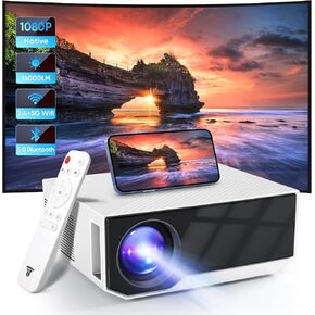 Projector with WiFi and Bluetooth, 16000Lumens Portable Mini Projector,Native Full HD 1080P Outdoor Movie Projector,Smart Projector Compatible with Android/iOS/Windows/HDMI/USB