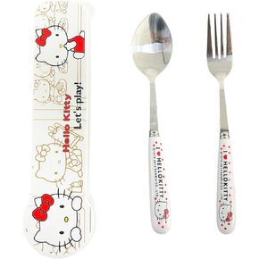 Educatgame Cute Cutlery Set, Includin Reusable Stainless Steel Fork and Spoon and with a box. Suitable for Travel, camping, and Boys Girls Birthday Party Decorations etc. (HE-1-2PCS)