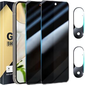 [2+2 Pack] Privacy Screen Protector Compatible with Pixel 9 Pro 5G, 2 Tempered Glass with 2 Camera Lens Protectors, 9H Hardness, Bubble Free, Anti Spy