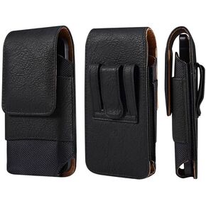 Vertical Cell Phone Waist Bag for Men, Mobile Phone Belt Pouch with Clip, Universal Mens Leather Phone Belt Clip Holder Smartphone Waist Pouch Fanny Pack Protective Wallet with Carabiner Belt Loop