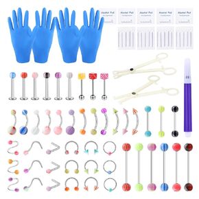 36PCS Piercing Kit Jewelry 14G 16G 20G Clear Nose Rings Lip Studs Tongue Rings Cartilage Earrings Tragus Eyebrow Industrial Barbell Belly Rings Body Piercing Kit Jewelry