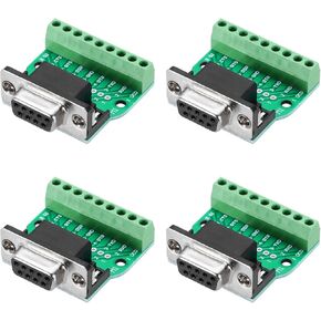 MECCANIXITY DB9 Breakout Connector/RS232 Serial 9 Pin Connector Female Socket 9-pin 2-Row Female Solderless Serial Port Terminal Breakout for Mechanical Equipment CNC Computers Pack of 4