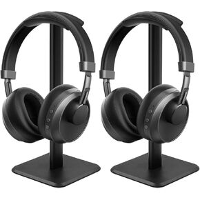 JIKIOU Headphone Stand Gaming Headset Holder Universal Aluminum Metal Headphones Holder Hanger with Aluminum Supporting Bar Flexible Headrest ABS Solid Base for All Headphone 2 Pack (Black)