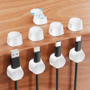 Maveek Cord Clips Organizer 9 Pack, Charging Cable Holder Magnetic Closure Cord Management, 360° Rotating Wire Clip for USB HDMI Type C Ethernet Desk Cables Organization (White)