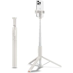 Spigen 57" Automatic Universal Tripod Auto-Open Phone Stand with Rechargable Remote Selfie Stick 360° Vertical & Horizontal Rotatable Stable Travel for iPhone Android and More - Dune Beige (Universal)